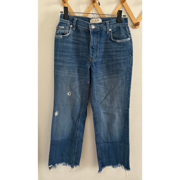 Free People Jeans Women's 26 Blue Maggie Mid Rise Straight Leg Raw Hem Buttons - Picture 2 of 11